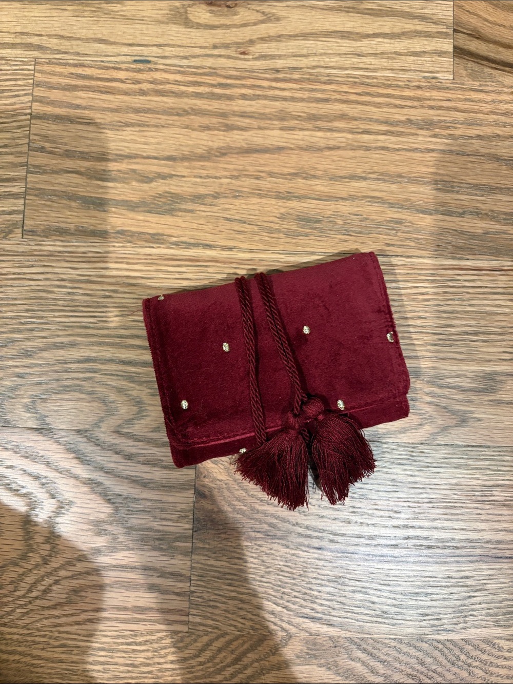 NWOT Sezane Burgundy Velvet Tassel Jewelry Case
